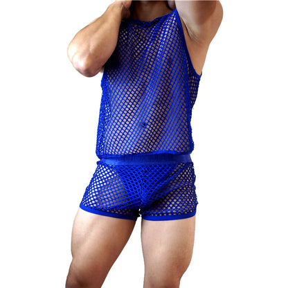 Mesh Tank Top & Shorts Set – 4 Colours | M–XL | Nylon & Elastane