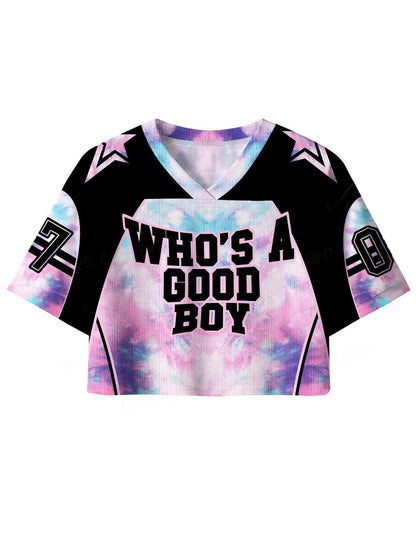 Y2K Mesh Sport Crop Top – Good Boy Print | S–4XL | Polyester