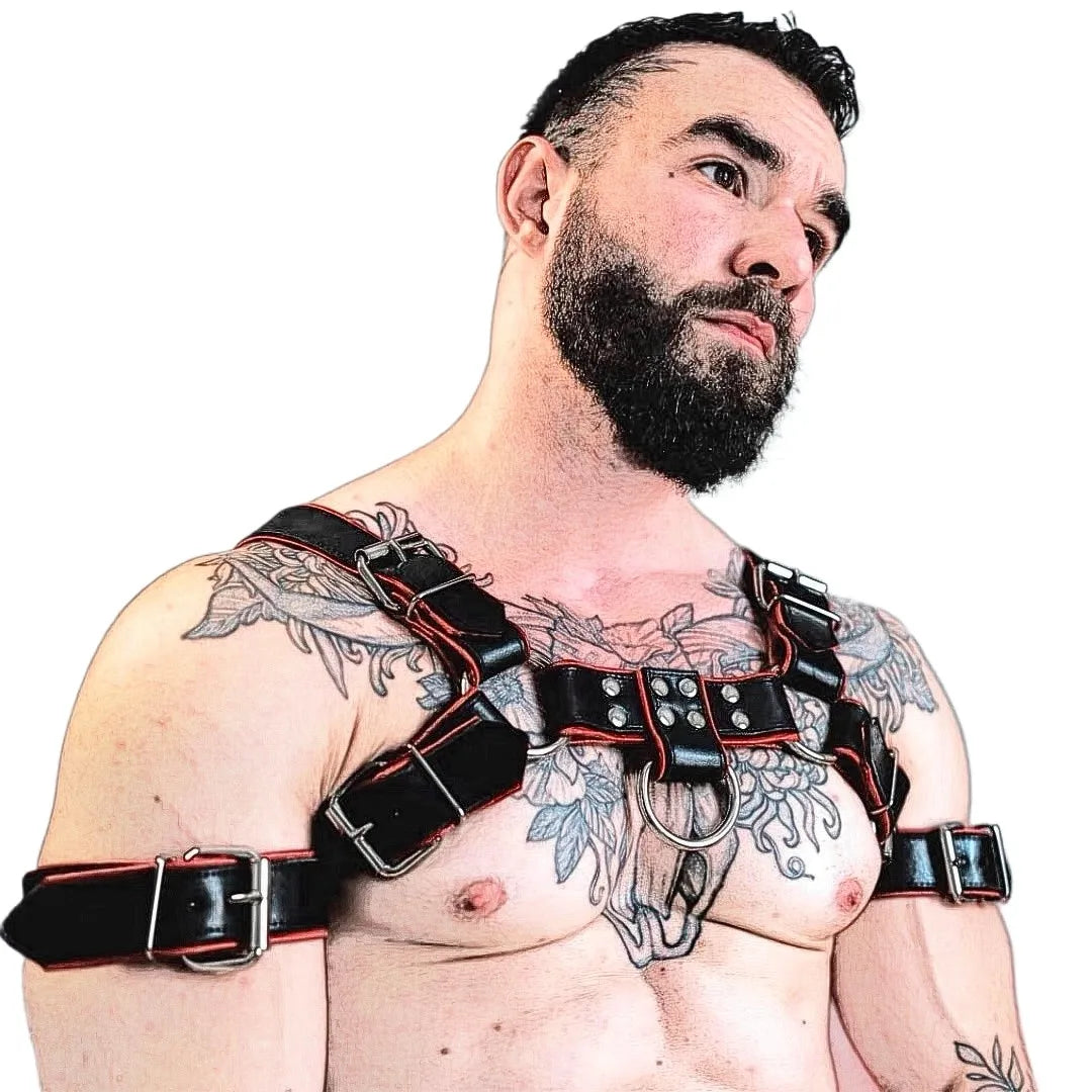 Chest Harness with Armband Set – 1 Colour | S–2XL | Genuine Leather & Metal