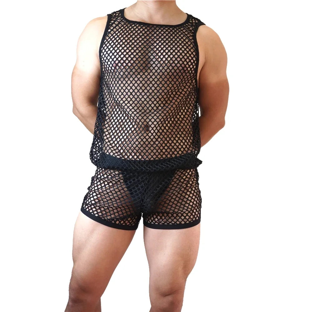 Mesh Tank Top & Shorts Set – 4 Colours | M–XL | Nylon & Elastane