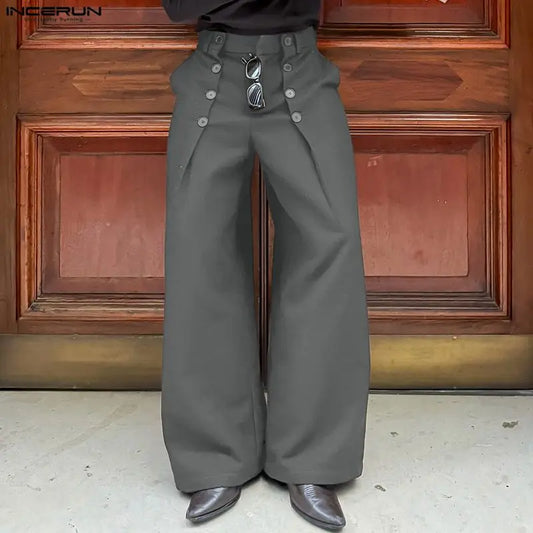 INCERUN Baggy Wide Leg Trousers with Button Details – Bold Wide Leg Pants | S–5XL