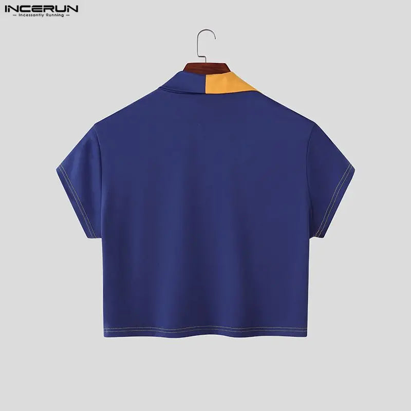 INCERUN Short Sleeve Crop Top Patchwork – Bold Men's Crop Top | S–5XL