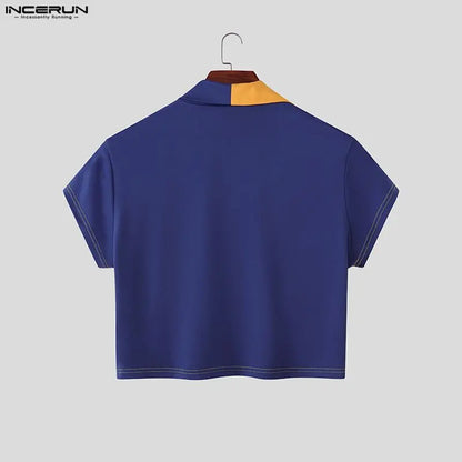 INCERUN Short Sleeve Crop Top Patchwork – Bold Men's Crop Top | S–5XL