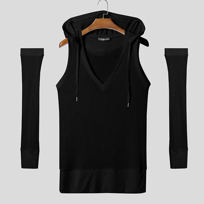 Incerun Hooded Tank Top with Detachable Sleeves