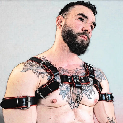 Chest Harness with Armband Set – 1 Colour | S–2XL | Genuine Leather & Metal