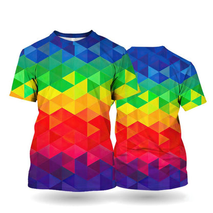 Rainbow Stripe 3D Print T-Shirt – Blocked | S–5XL | Polyester