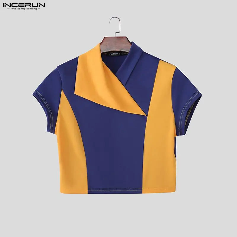 INCERUN Short Sleeve Crop Top Patchwork – Bold Men's Crop Top | S–5XL
