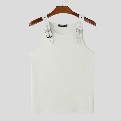 Incerun Metal Buckle Tank Top | White & Black | S–3XL