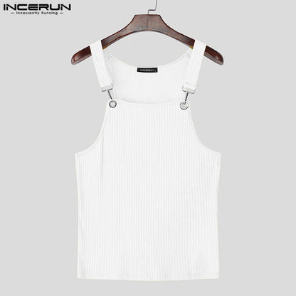 Incerun Ribbed Tank Top | Yellow, White & Black | S–3XL