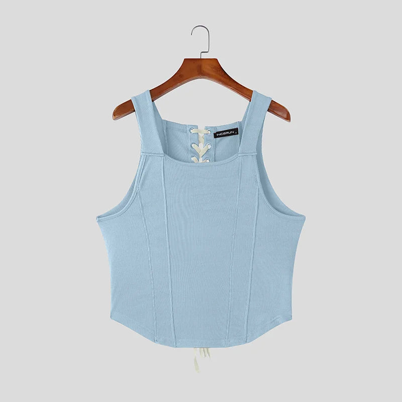 INCERUN Slim Fit Tank Top with Lace-Up Back – Bold Men's Vest | S–XXXL