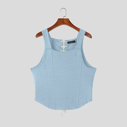 INCERUN Slim Fit Tank Top with Lace-Up Back – Bold Men's Vest | S–XXXL