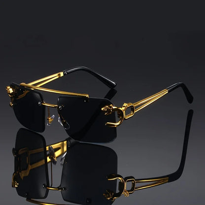 Frameless Punk Sunglasses – UV400 | 2 Colours | Gold Detail