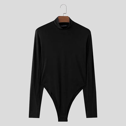 Solid Long Sleeve Bodysuit – Blue & Black | S–3XL | Polyester & Spandex