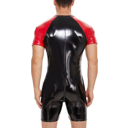 Shiny PVC Lacquer Leather Jumpsuit – Black & Red | S–7XL