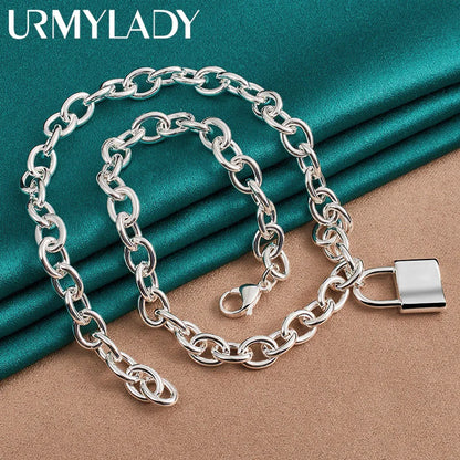 Sterling Silver Lock Pendant Necklace – 45cm | 925 Silver | Classic