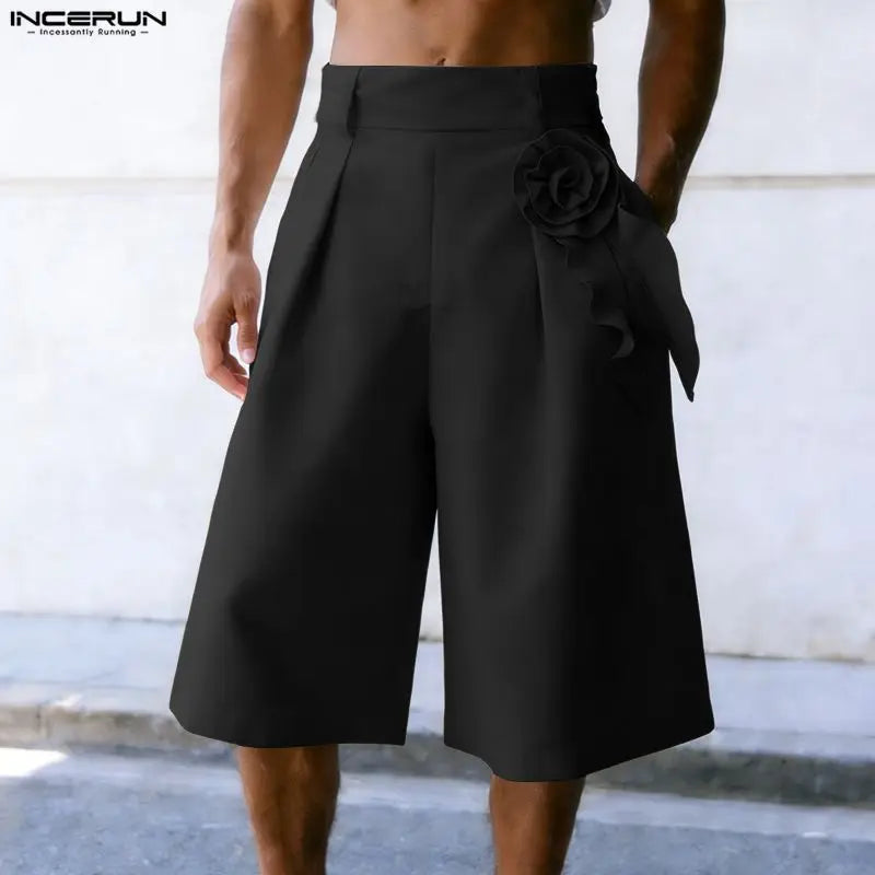 INCERUN Men's Flower Wide Leg Shorts – High Waist Baggy Streetwear | S–5XL