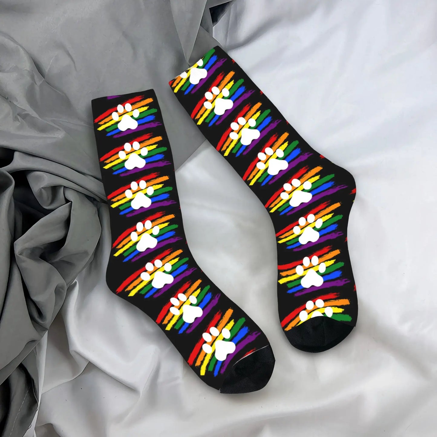 Puppy Paw Print Crew Socks – Black & White | One Size | Polyester