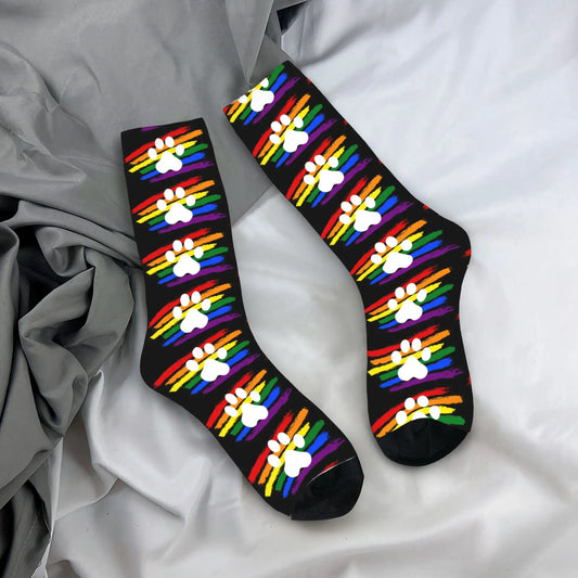 Puppy Paw Print Crew Socks – Black & White | One Size | Polyester