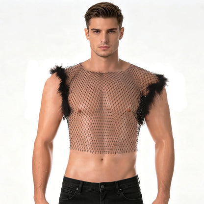 Rhinestone Fishnet Crop Top – Black & White | 3 Lengths | 100% Nylon