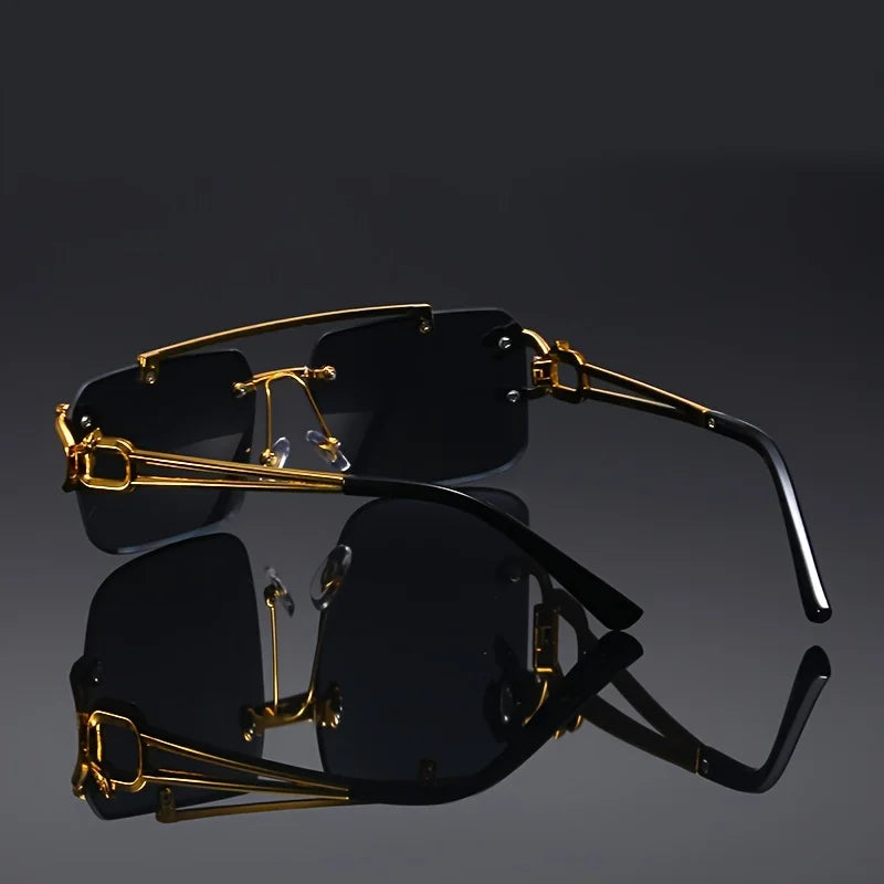 Frameless Punk Sunglasses – UV400 | 2 Colours | Gold Detail