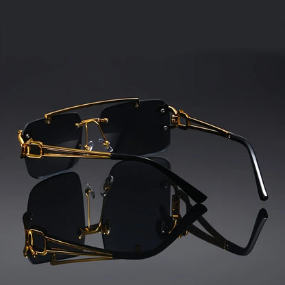 Frameless Punk Sunglasses – UV400 | 2 Colours | Gold Detail