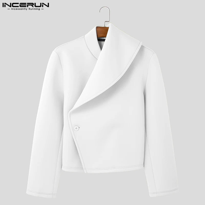 INCERUN Men's Deconstructed Solid Loose Jacket – Long Sleeve Casual Everyday Coat | S–5XL