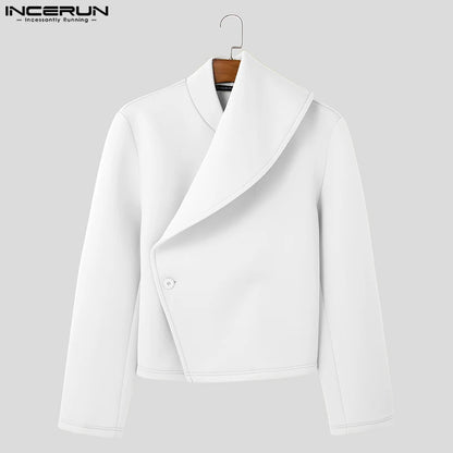 INCERUN Men's Deconstructed Solid Loose Jacket – Long Sleeve Casual Everyday Coat | S–5XL