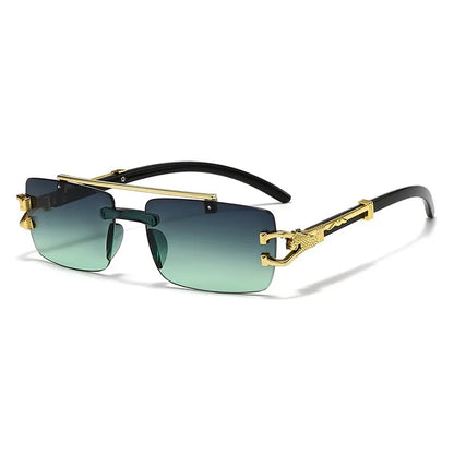 Double Beam Frameless Sunglasses – UV400 | 5 Colours | Leopard Detail