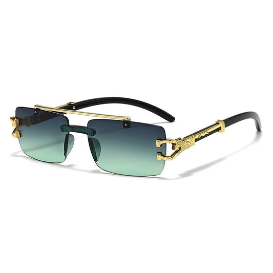 Double Beam Frameless Sunglasses – UV400 | 5 Colours | Leopard Detail