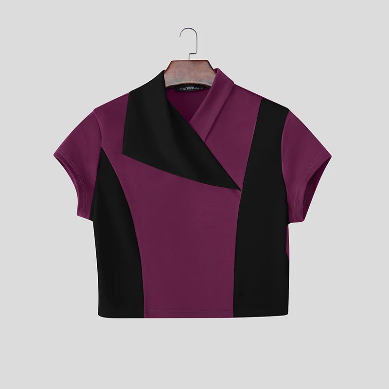 INCERUN Short Sleeve Crop Top Patchwork – Bold Men's Crop Top | S–5XL