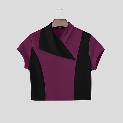 INCERUN Short Sleeve Crop Top Patchwork – Bold Men's Crop Top | S–5XL