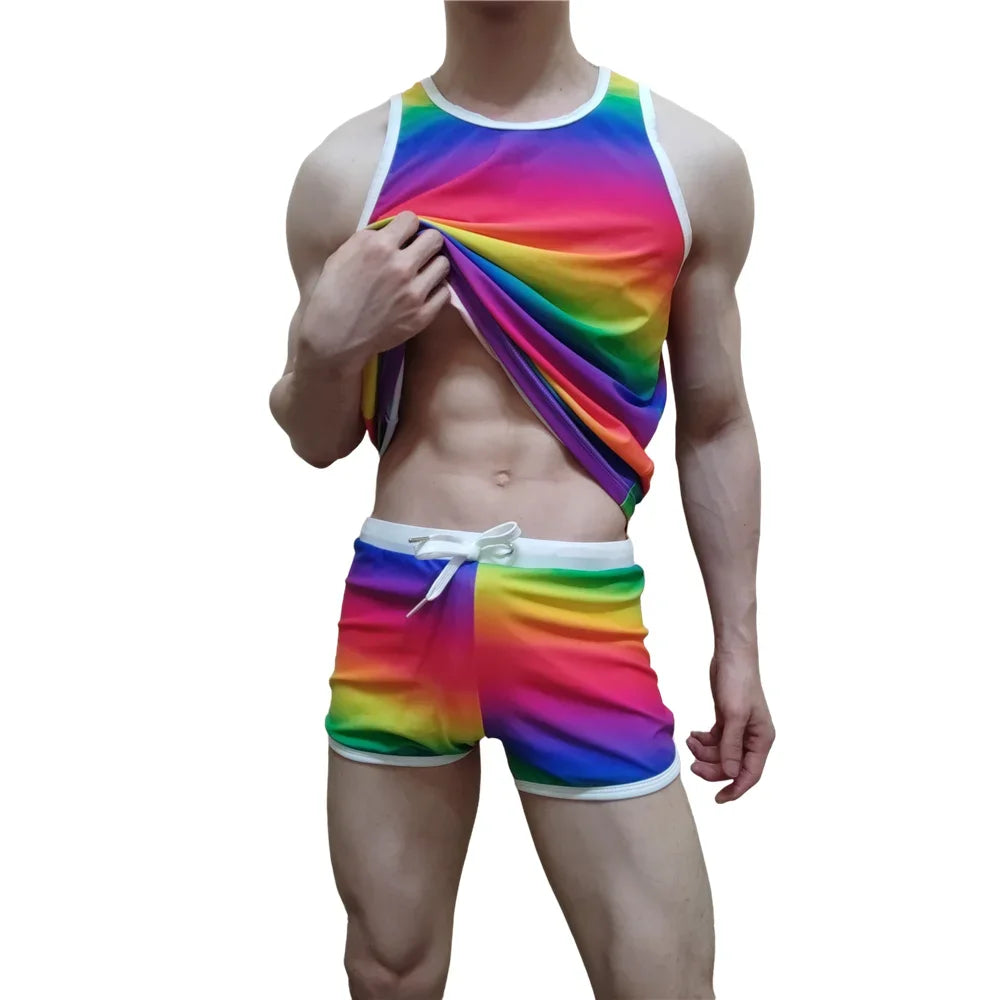 Rainbow Pride Set – Matching Tank Top & Swim Trunks | M–XL