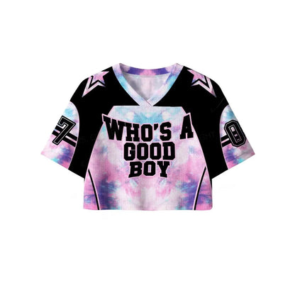 Y2K Mesh Sport Crop Top – Good Boy Print | S–4XL | Polyester