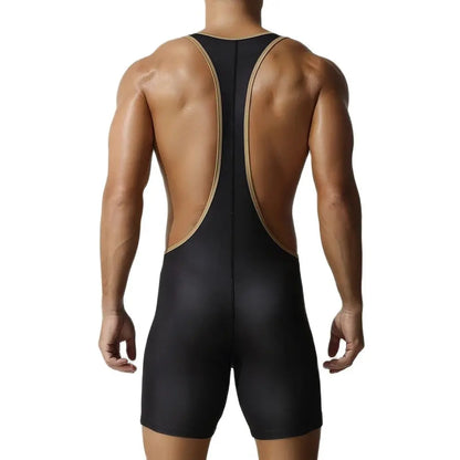 Wrestling Suit – Black, Green & Grey | M–2XL | Polyester & Lycra