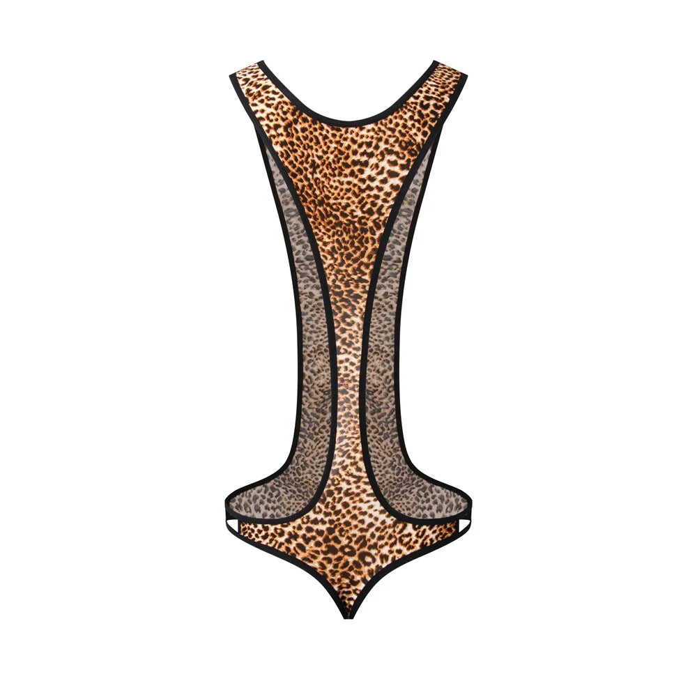 Leopard Print Bodysuit – White & Yellow | M–XL | Nylon & Elastane