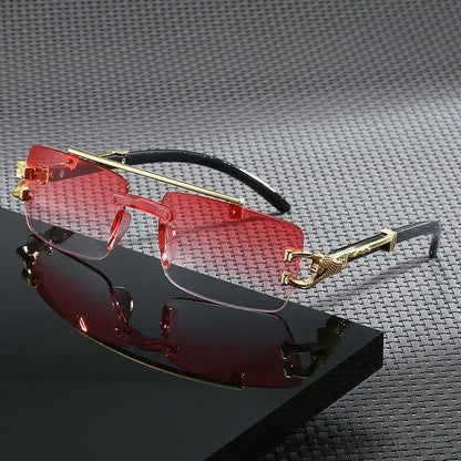 Double Beam Frameless Sunglasses – UV400 | 5 Colours | Leopard Detail