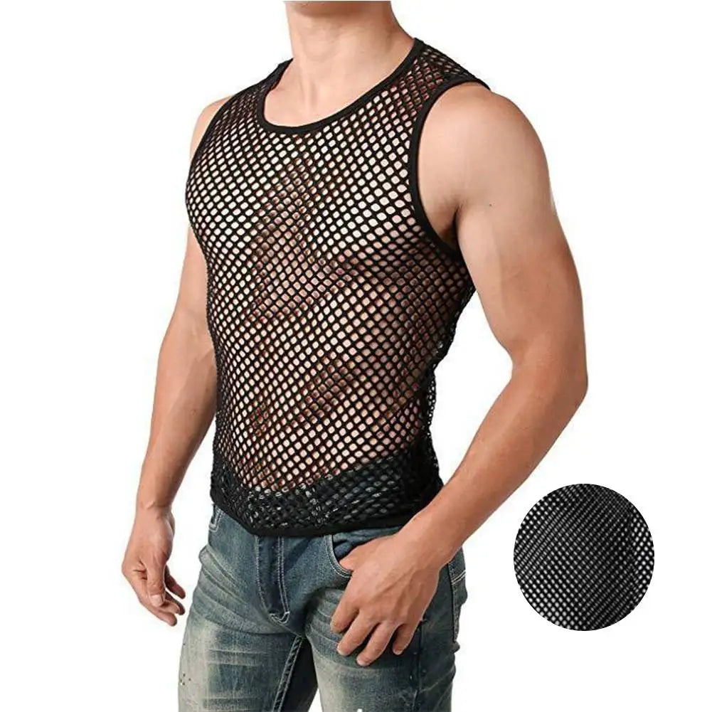 Mens Sexy Tanktop Transparant Mesh