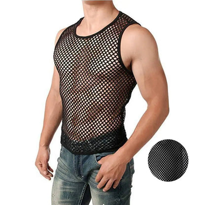 Mens Sexy Tanktop Transparant Mesh