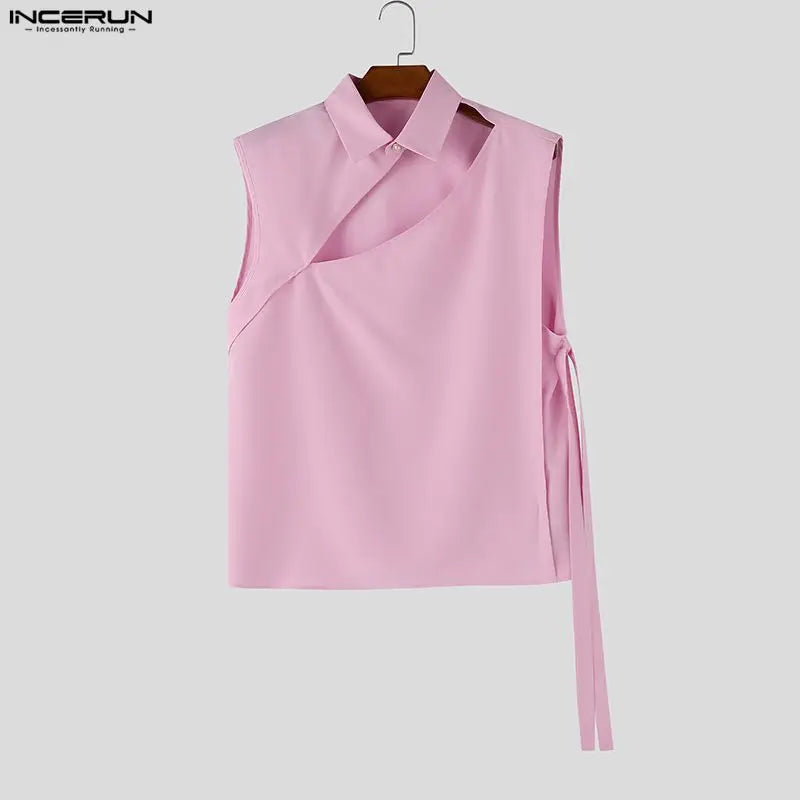 Hollow-Out Lace-Up Sleeveless Shirt – White, Black & Pink | S–5XL | Polyester