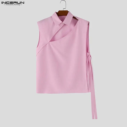 Hollow-Out Lace-Up Sleeveless Shirt – White, Black & Pink | S–5XL | Polyester