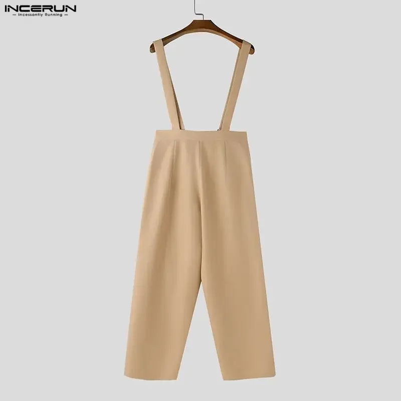INCERUN Men's Sleeveless Strap Jumpsuit – Loose Irregular Overalls Streetwear | S–5XL