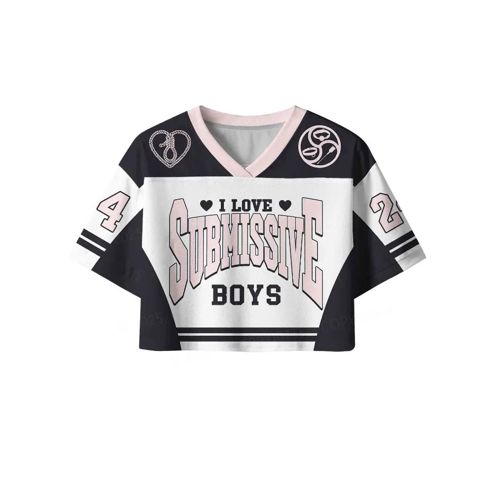 Y2K Mesh Sport Crop Top – Submissive Print | S–4XL | Polyester
