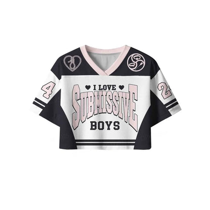 Y2K Mesh Sport Crop Top – Submissive Print | S–4XL | Polyester