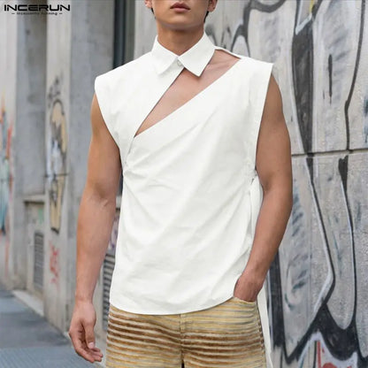 Hollow-Out Lace-Up Sleeveless Shirt – White, Black & Pink | S–5XL | Polyester