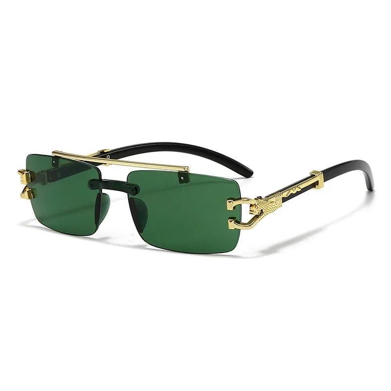 Double Beam Frameless Sunglasses – UV400 | 5 Colours | Leopard Detail