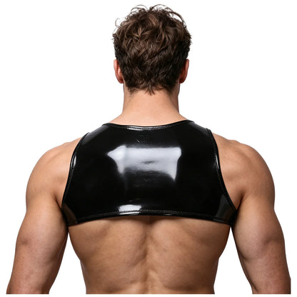 Glossy PU Leather Crop Tank Top – Black | S–3XL | 50% PU & Polyester