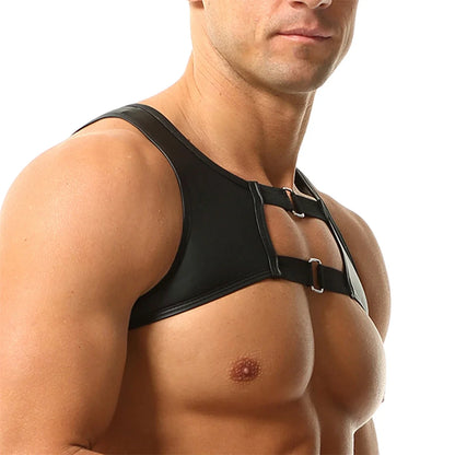 Elastic Faux Leather Chest Harness – Black | M & XL