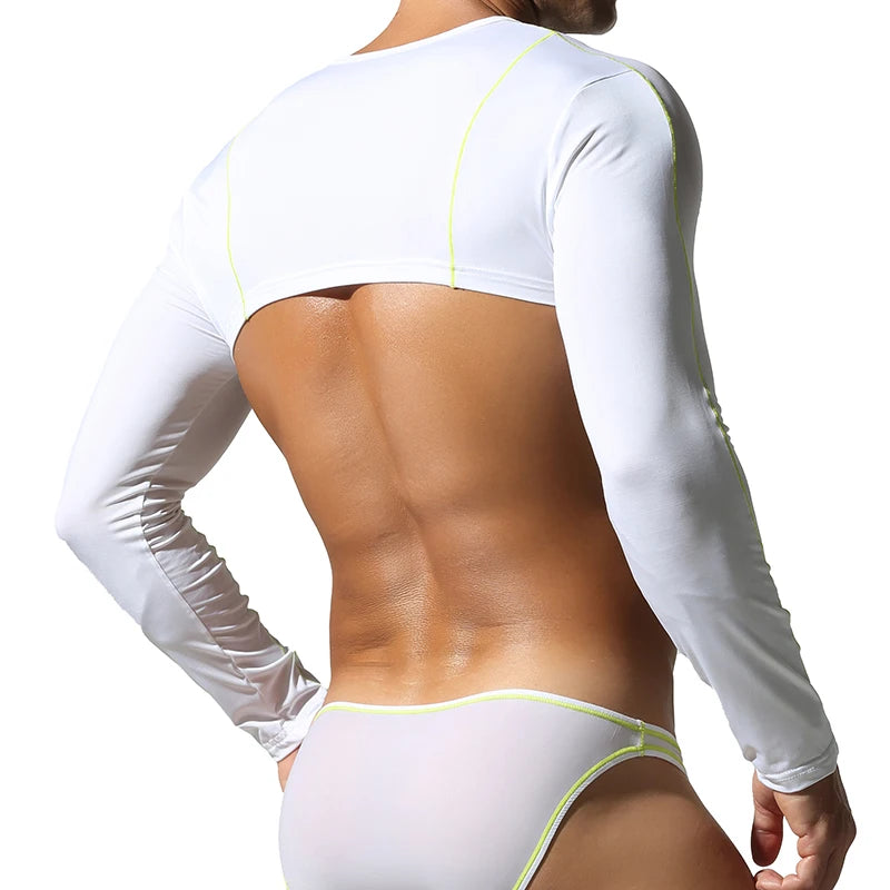 Tauwell Long-Sleeve Micro Crop Top – Black & White | M–2XL | Polyester