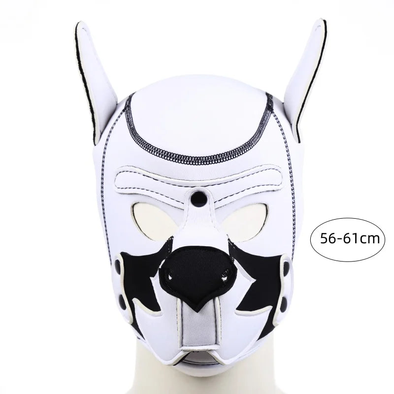 Puppy Play Hood – White & White with Collar | Synthetic Leather
