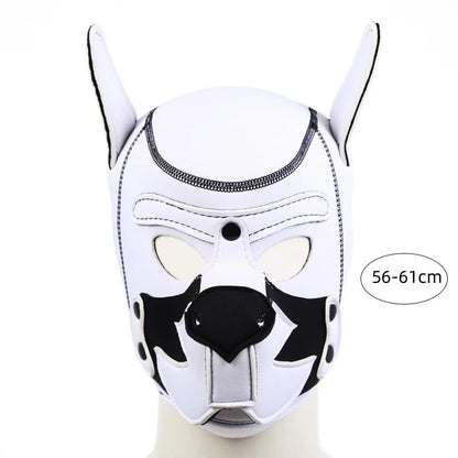 Puppy Play Hood – White & White with Collar | Synthetic Leather